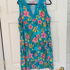 Lands' End Turquoise Floral Dress Or Swim Coverup